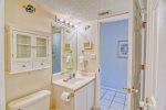 Bathroom has two separate private dressing areas for your privacy and convenience.
